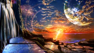 Anime Cosmic Sunset Wallpaper