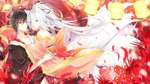 Anime Couple In Romantic Embrace Wallpaper