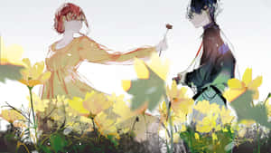 Anime Couple Sharing Flower Wallpaper