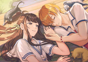 Anime Couple Tender Moment Wallpaper