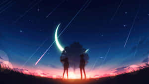 Anime Couple Under Shooting Stars Wallpaper