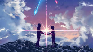 Anime Couple Under Shooting Stars Wallpaper