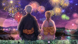 Anime Couple Watching Fireworks Wallpaper