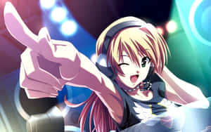 Anime D J Girl Pointing Excitedly Wallpaper