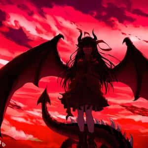 Anime Demon Girl Under Red Sky Wallpaper