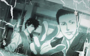 Anime Detectives Behind Cracked Glass Wallpaper