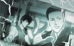 Anime Detectives Behind Cracked Glass Wallpaper