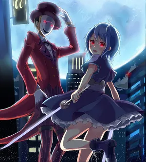 Anime Duo Nighttime Cityscape Wallpaper