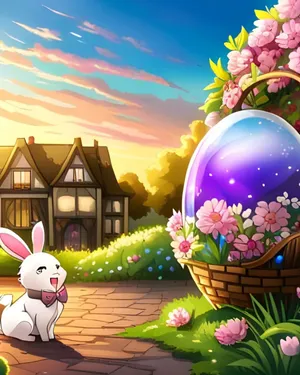 Anime Easter Bunny And Egg Wallpaper