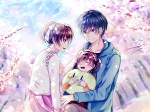 Anime Family Cherry Blossoms Wallpaper