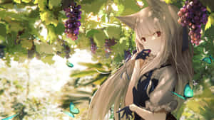 Anime Fox Girl In Vineyard Wallpaper