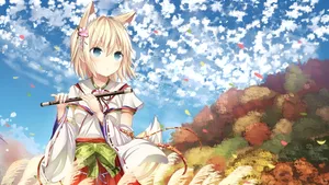 Anime Fox Girl With Flute Wallpaper