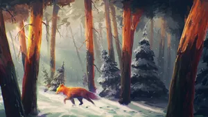 Anime Fox In Snowy Forest Wallpaper