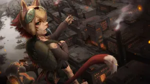 Anime Fox In Steampunk City Wallpaper