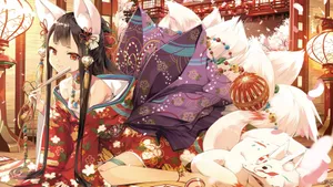 Anime Fox Spirit In Traditional Kimono Wallpaper