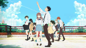 Anime Friends Schoolyard Scene Wallpaper