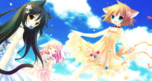 Anime_ Friends_ Under_ Blue_ Sky Wallpaper