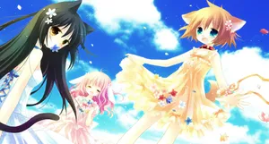 Anime_ Friends_ Under_ Blue_ Sky Wallpaper