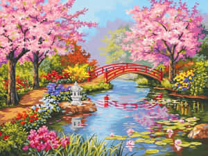 Anime Garden Colorful Lake Wallpaper