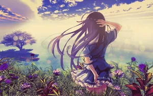 Anime Garden Girl Enjoying Nature Wallpaper