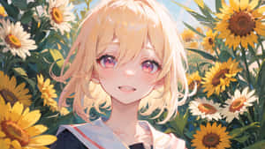 Anime Girl Among Sunflowers Wallpaper