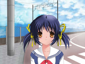 Anime Girl At Train Station Wallpaper