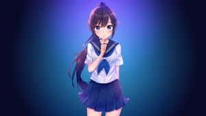 Anime Girl Blue Uniform Thoughtful Pose Wallpaper