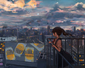 Anime Girl Building Scenery Wallpaper