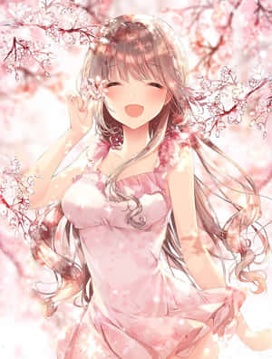 Anime Girl Cherry Blossoms Joy Wallpaper
