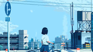 Anime Girl Cityscape Pixel Art Wallpaper