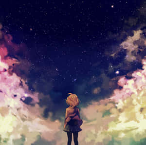 Anime Girl Colorful Cloudy Skies Ipad Wallpaper