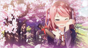 Anime Girl Crying Under Cherry Blossoms Wallpaper