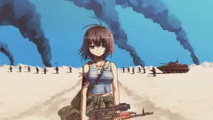 Anime Girl Desert Gun Battle Wallpaper