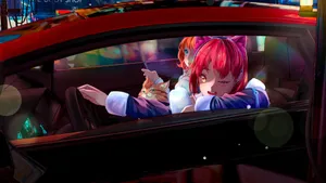 Anime Girl Driving Car Wallpaper