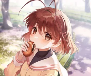 Anime Girl Enjoying Taiyaki Snack Outdoors Wallpaper
