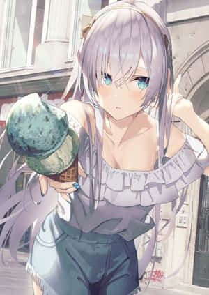 Anime Girl Holding Ice Cream Wallpaper