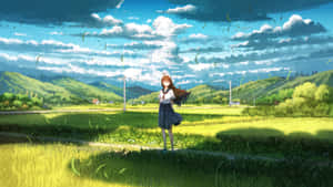 Anime Girl In Lush Green Fields Wallpaper