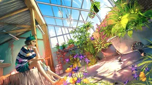 Anime Girl In Sunlit Greenhouse Wallpaper