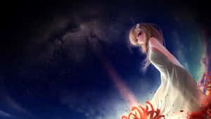 Anime Girl In White Dress Standing In The Sky Wallpaper