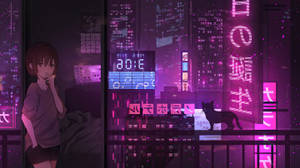 Anime Girl Led Light Building Wallpaper