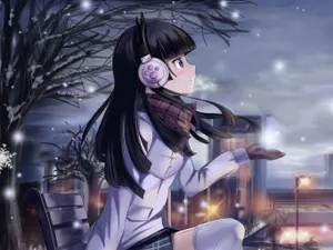 Anime Girl Listeningto Musicin Winter Wallpaper