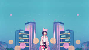 Anime Girl Nighttime Cityscape Wallpaper