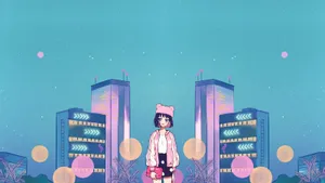 Anime Girl Nighttime Cityscape Wallpaper