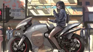 Anime Girl On Futuristic Motorcycle Wallpaper