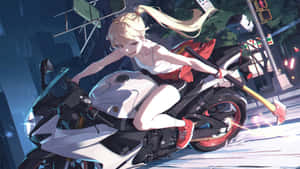 Anime Girl On Futuristic Motorcycle Wallpaper