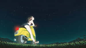 Anime Girl Riding Yellow Motorcycle Wallpaper
