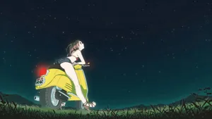 Anime Girl Riding Yellow Motorcycle Wallpaper
