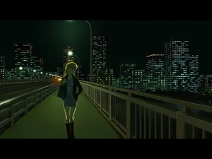 Anime Girl Sad Alone Walking On Bridge Wallpaper