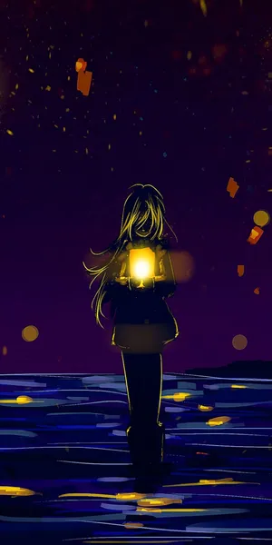 Anime Girl Sad Alone With Lantern Wallpaper