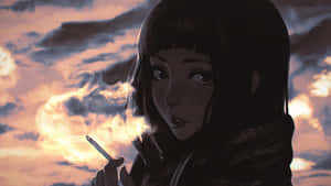 Anime Girl Smoking At Dusk Wallpaper